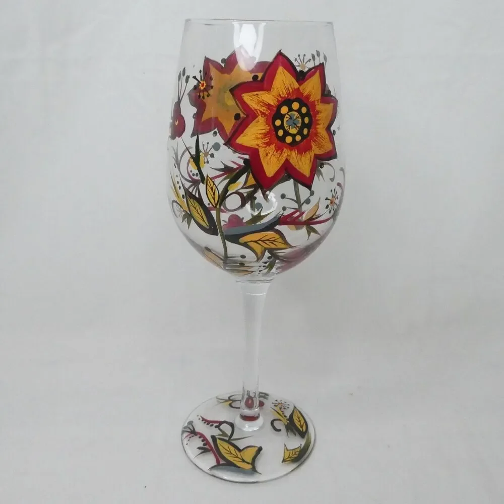 Pier 1 Carynthum Wine Goblet Glass Floral 10496879 Excellent Condition‎ 9in 16oz
